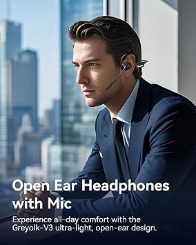 Bluetooth Headset with Microphone, Open Ear Headphones w/Noise Cancelling Mic for Phone PC Computer Laptop, Lightweight & Comfortable Wireless Headset for Office Driving Working Home