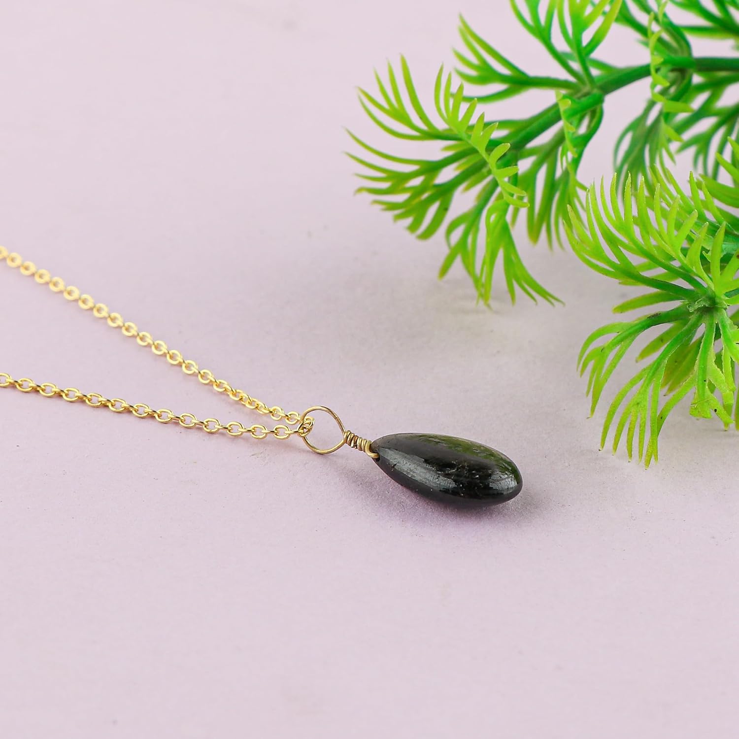 Natural Gemstones Dainty Pendant Necklace, Polished Pear Cabochon Stones, Gold Plated Hypoallergenic Chain, Handmade Boho Jewelry for Women, Healing Crystals, Adjustable 16+2inch - Image 3