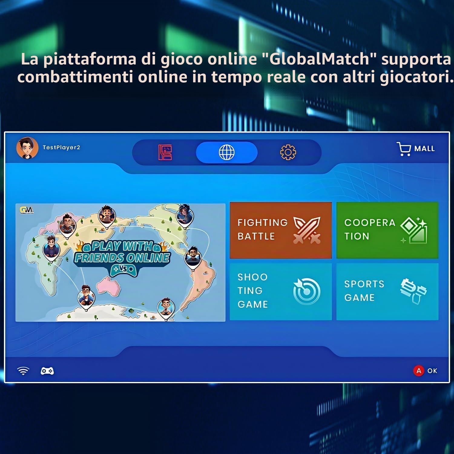GO15 Console per Videogiochi Retrò , 12 VISCO e 18 PIKO originali con licenza integrati, supporta i combattimenti online in tempo reale dei giocatori