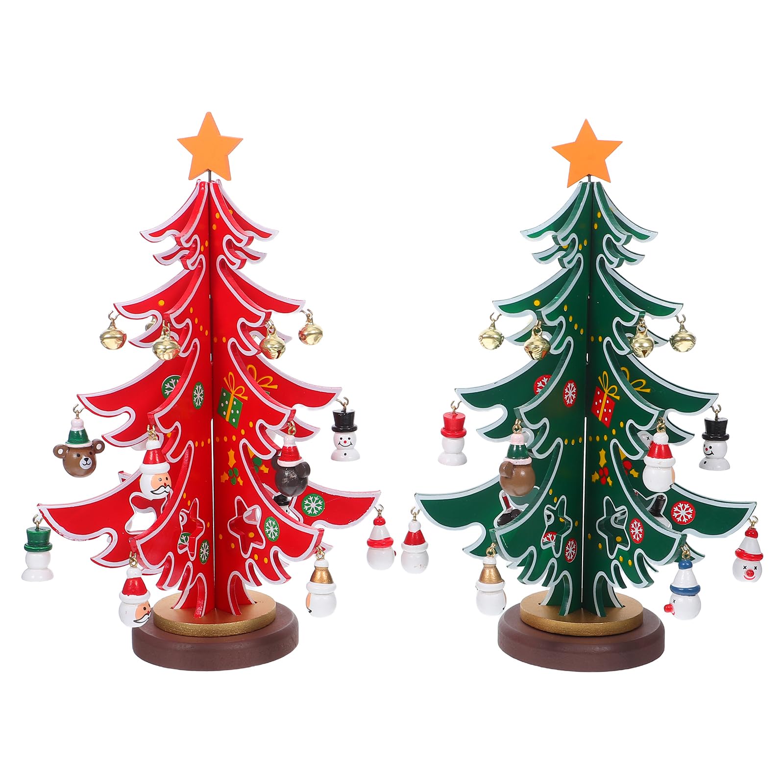2pezzi Albero di Natale in Legno Mini con Ornamenti Appesi Decorazioni da Tavolo per Feste Alberi di Natale in Miniatura Artigianali