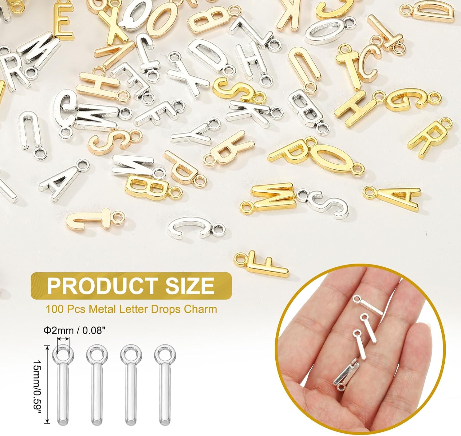 PATIKIL Letter Charm, 100 Pcs Alphabet Charm Initial Pendant Charm Bulk Cute DIY for Jewelry Making Bracelets Earrings Necklace Keychains Crafts, Dark Silver, Letter I - Image 2