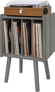 Montex Record Player Stand, Vinyl Record Storage Table with 4 Cabinet, Mid Century Modern Turntable Stand, Organizer Vinyl Table for Bedroom Living Room, Eucalyptus