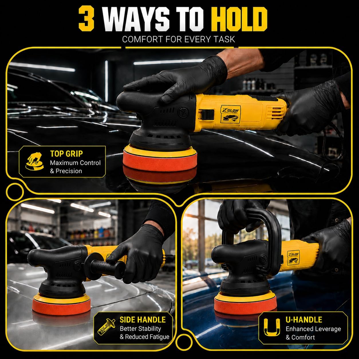 X'GLOW 5-Inch Random Orbital Car Polisher, 900W Corded Car Buffer, 6-Speed image 4