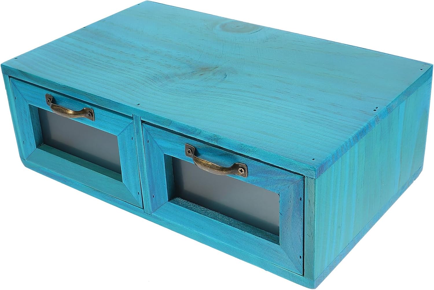 Wooden Desktop Organizer Cabinet with Dual for Jewelry and Small Item Storage Vintage Mediterranean Blue Finish Multi-functional Dresser and Countertop Storage Box for Home and