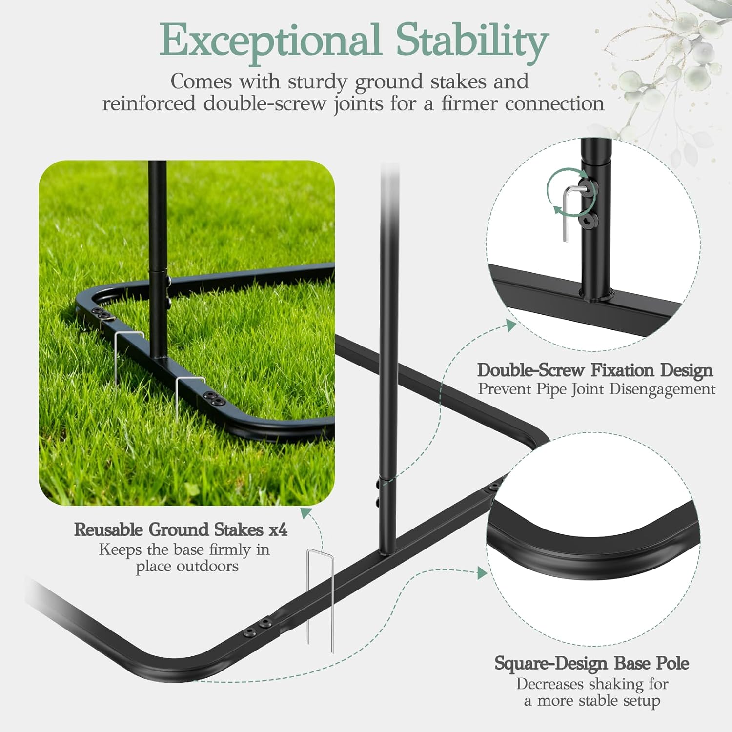 EMART Welcome Sign Stand, 68”x31”x 20”Wedding Sign Stand with 4 Leather Hanging Straps & 4 Reusable Ground Stakes, Black Easel Stand Personalized for Party, Baby Shower, Graduation Ceremony