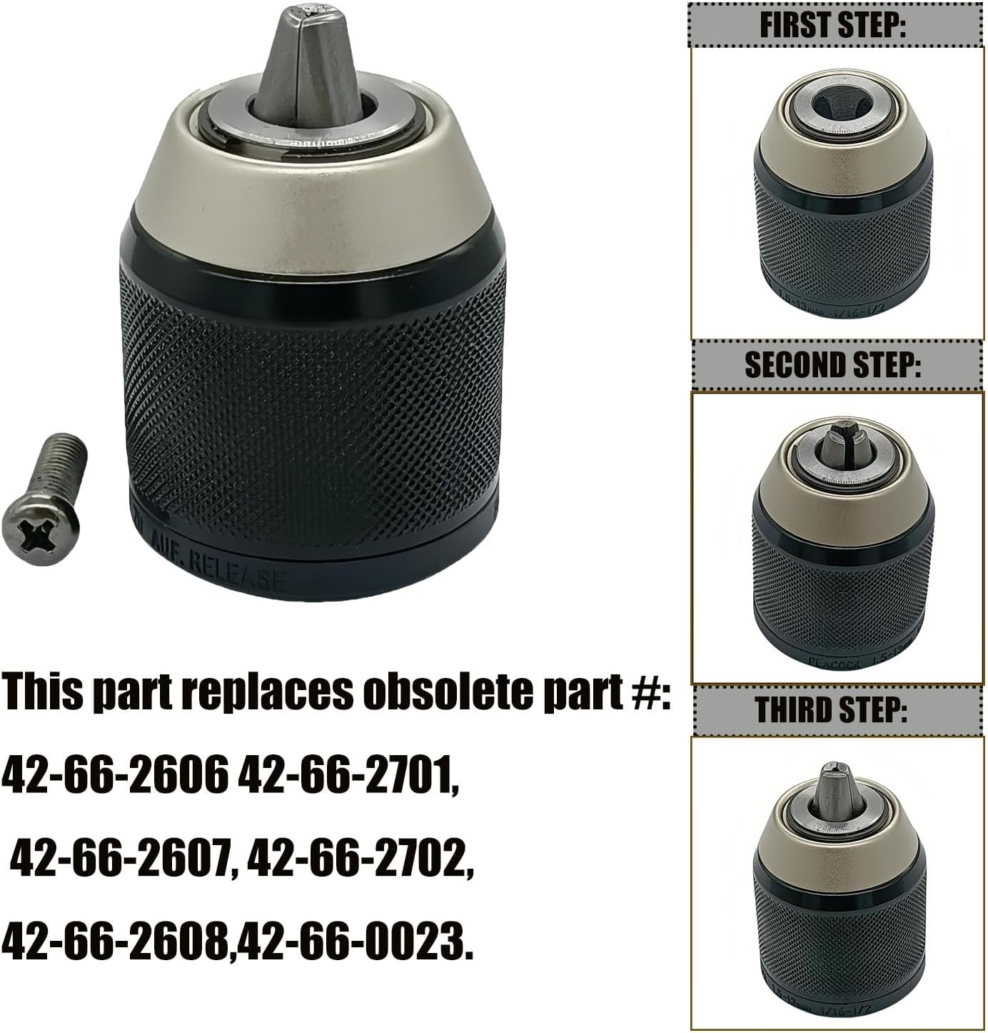 42-66-2701 42-66-2608 Keyless Chuck Assembly Replacement Parts for 42-66-0023 42-66-2606 42-66-2607 42-66-2702 1/2 in. Driver-Drill Tool