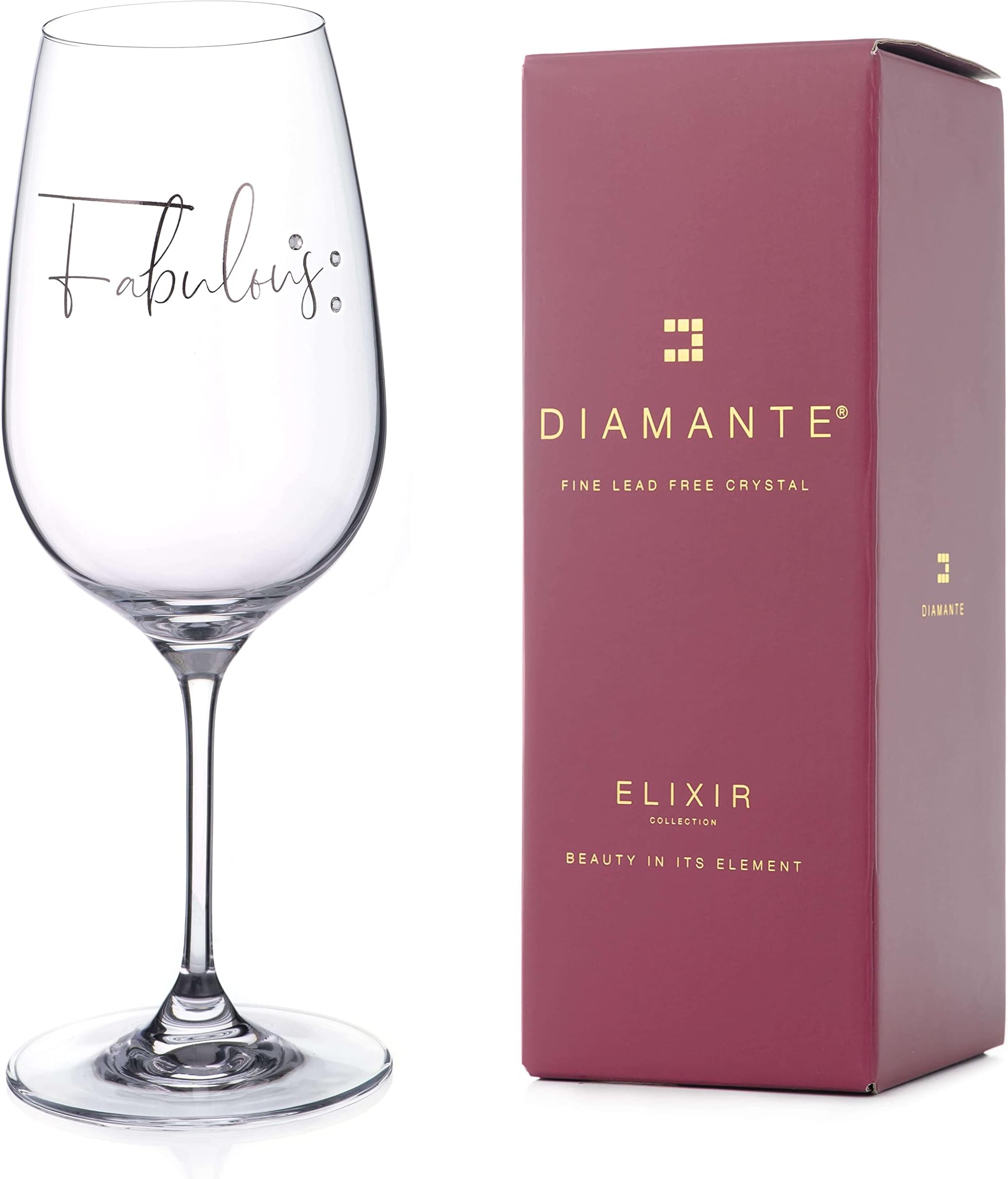 DIAMANTE Swarovski Fabulous Wine Glass – Single Crystal Wine Goblet with Novelty Fabulous Slogan Embellished with Swarovski Crystals