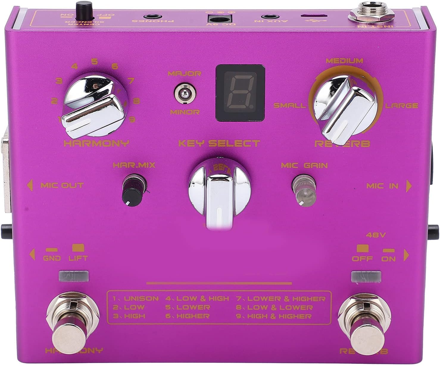 Vocal Effects Pedal, 9 Reverb 12 Intervals Compact Adjustable Studio Mixer Metal Vocal Processor Microphone Reverb Pedal Equipment with Nail Control Switch for Streaming, Studio, Live Performance