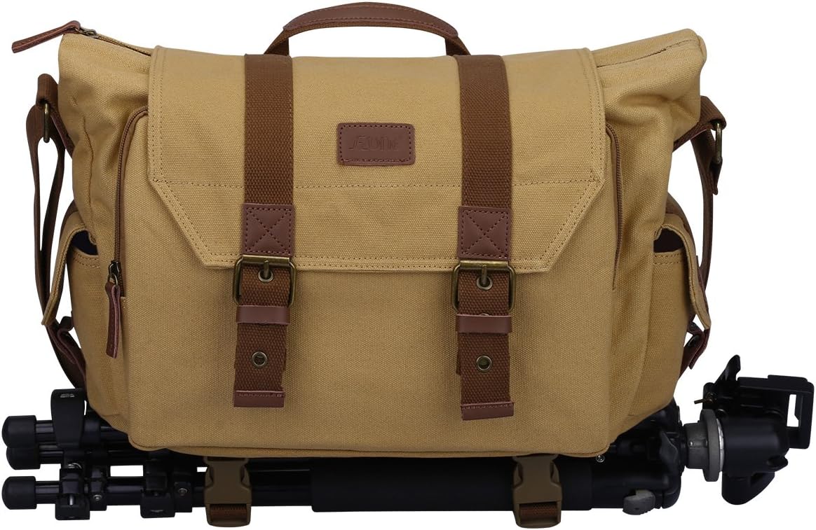 S-ZONE Canvas SLR DSLR Camera Shoulder Messenger Bag with Bottom Tripod Compatible with Cannon
