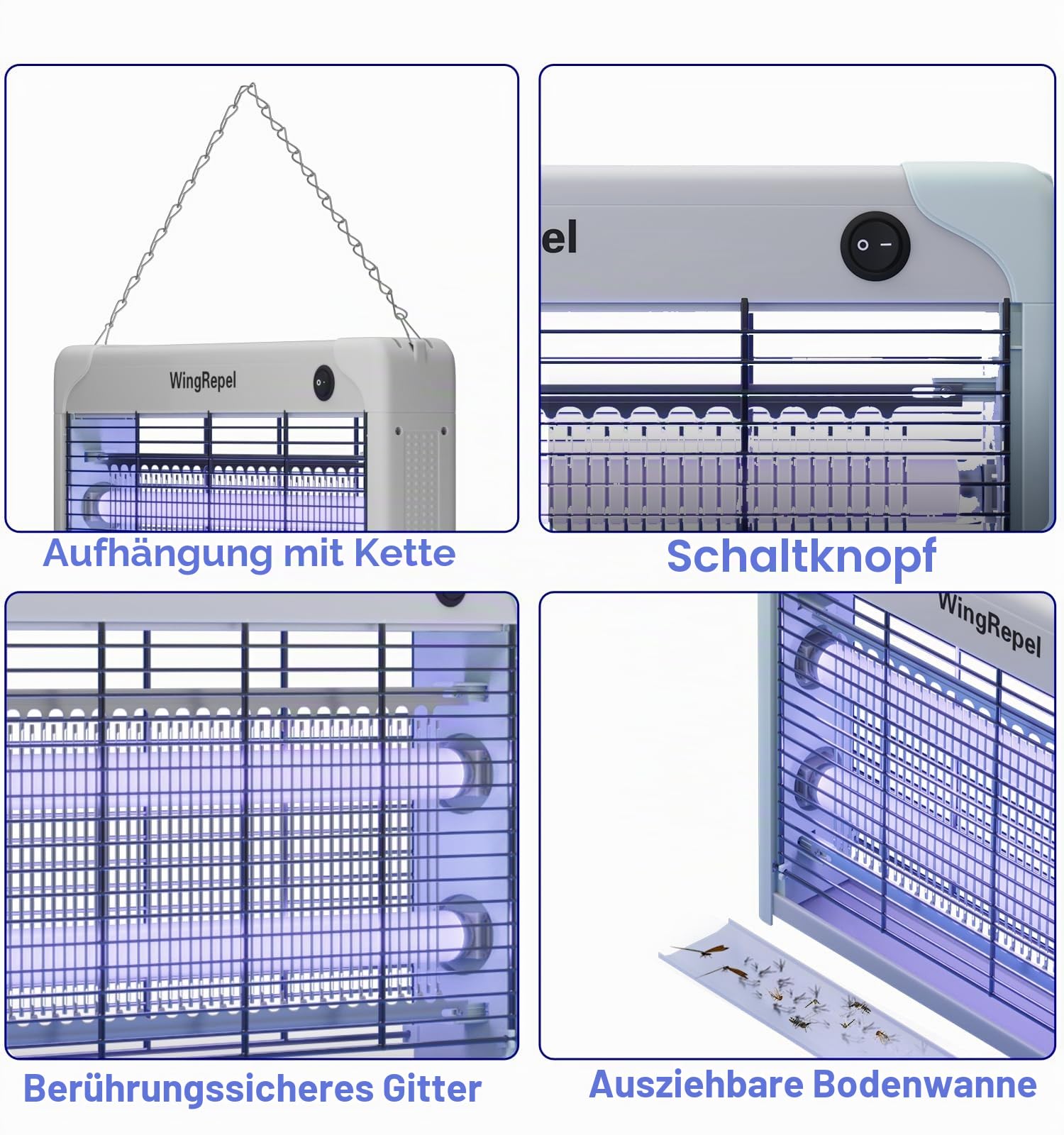 UV Fliegenvernichter Elektrisch Innen, Fliegenfalle Elektrisch Insektenvernichter mit UV Lampe 20W, 2400V Leistungsstark Hängende Fliegenfalle Fliegenfänger