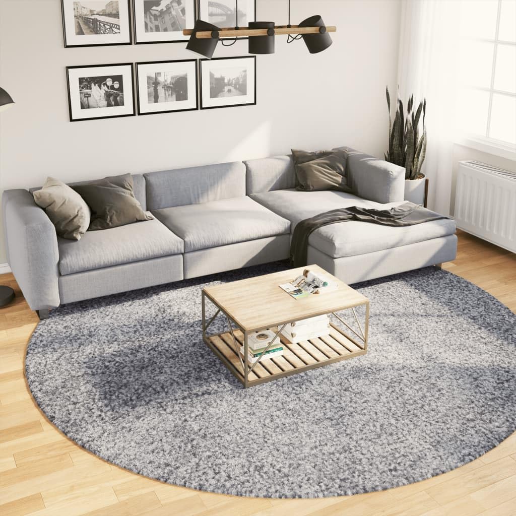 Tapis Pamplona bleu à poils longs Ø 280 cm en polypropylène soyeux de qualité supérieure