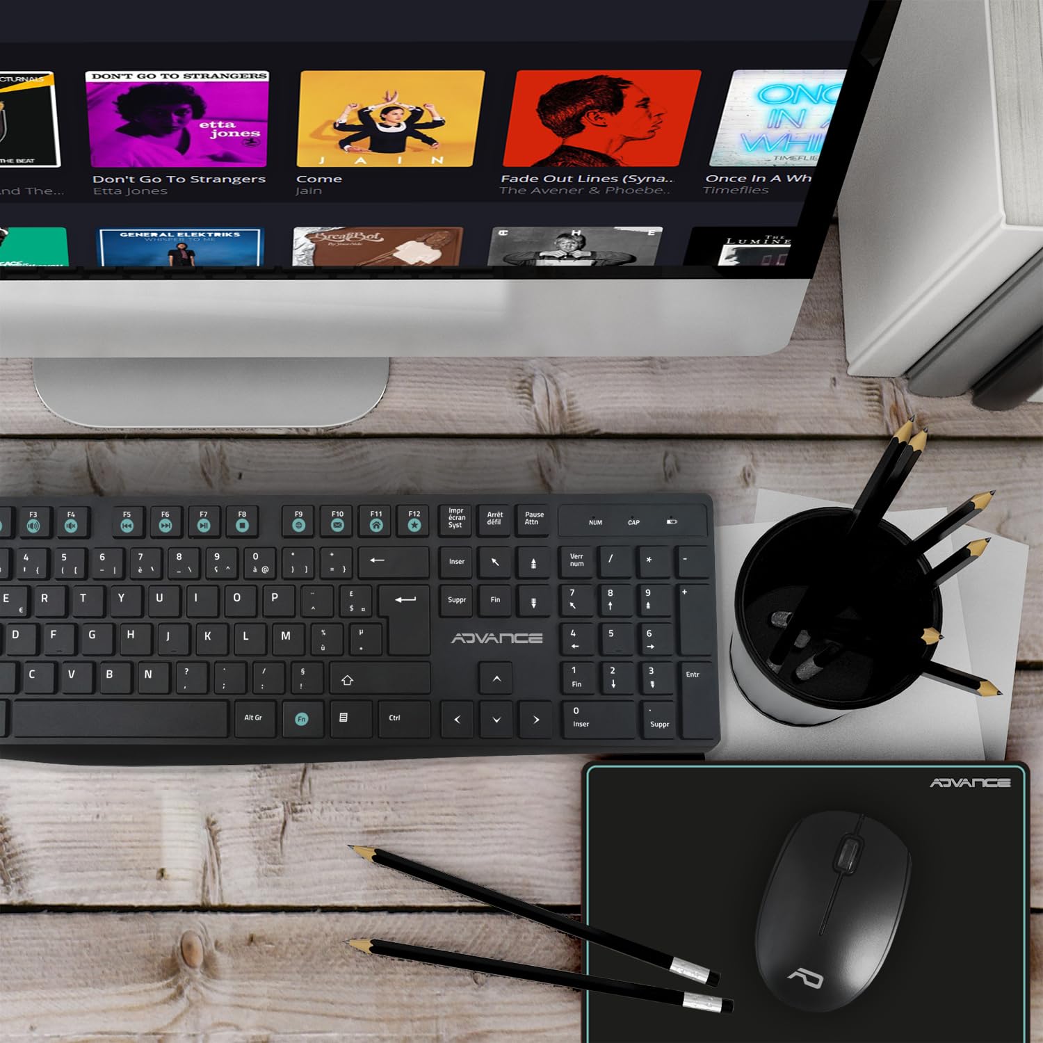 Advance | Elite Wireless Combo | Juego de Teclado inalámbrico + Alfombrilla | Kit de Escritorio para PC/portátil | Teclado ergonómico | Ratón óptico 1600 dpi y Rueda silenciosa | Alfombrilla