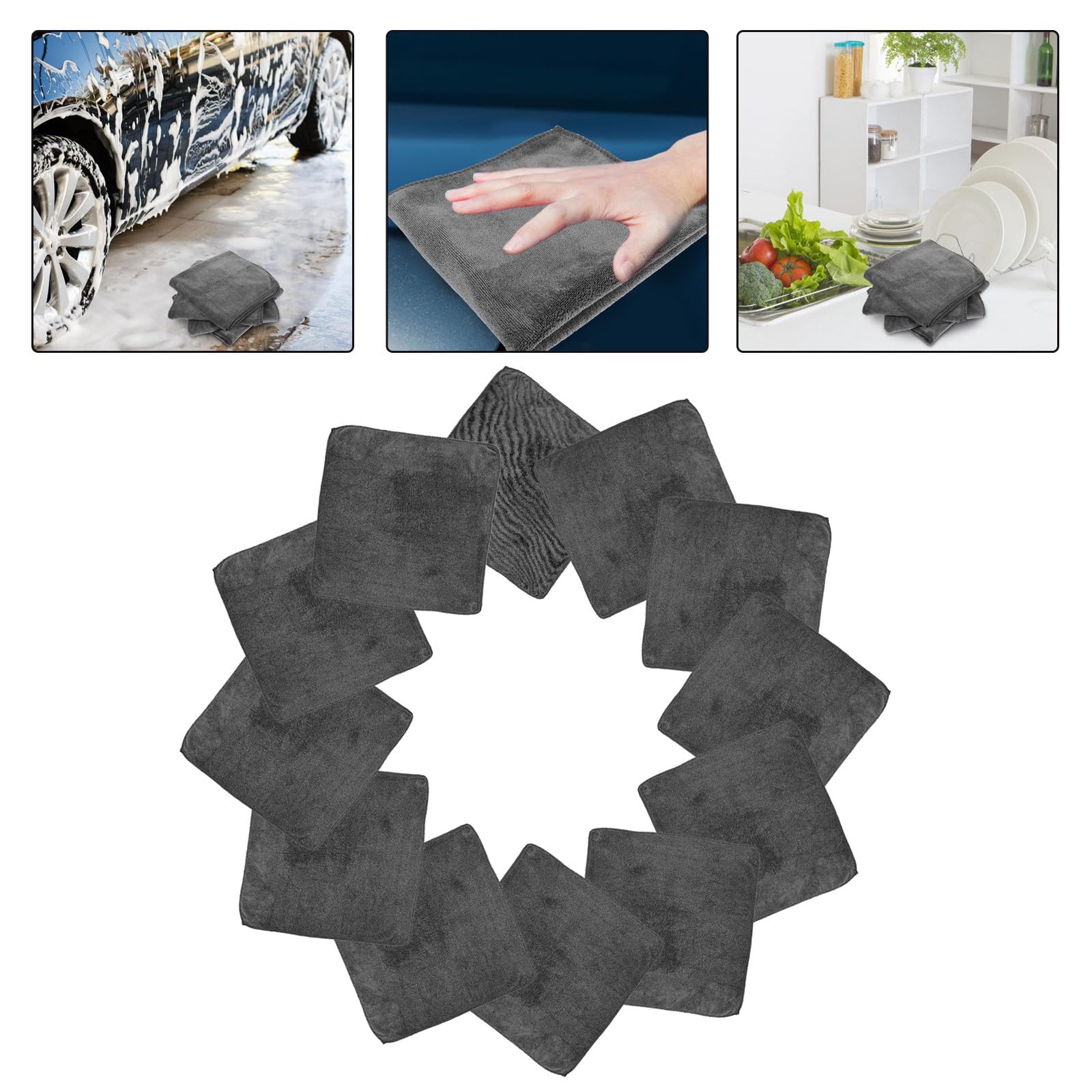 BETOOKY 12 Paños de Limpieza de Microfibra Absorbentes Reutilizables 40x40 Cm Gris para Cocina y Limpieza de Coche Multiusos para Vajilla y Superficies