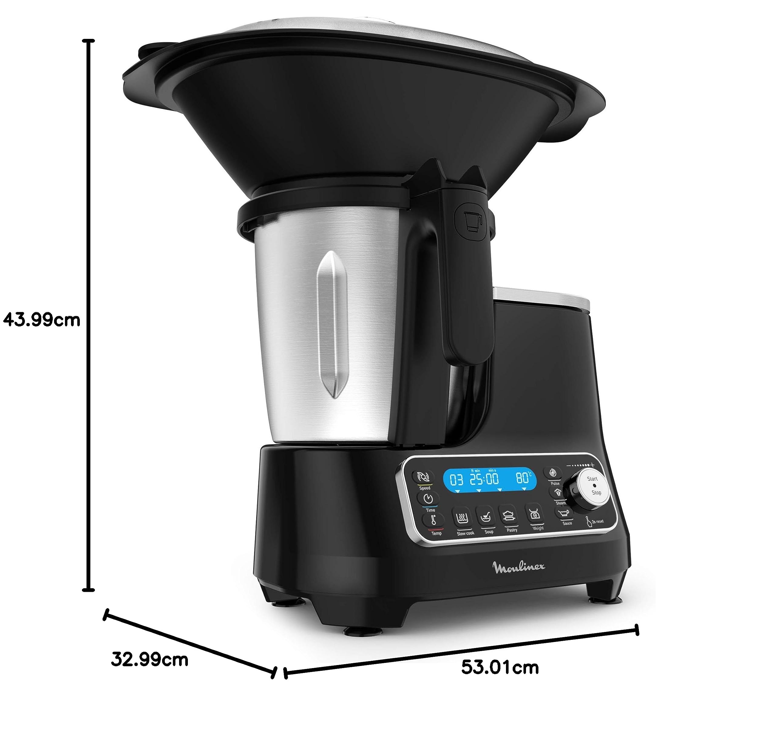 Moulinex ClickChef HF4SPR30 – Robot da cucina multifunzione 3,6 l (riproduzione in spagnolo, 5 programmi auto, temperatura da 30 a 120 °C, 12 velocità, 1400 W, 32 funzioni, bilancia e vaporiera) nero