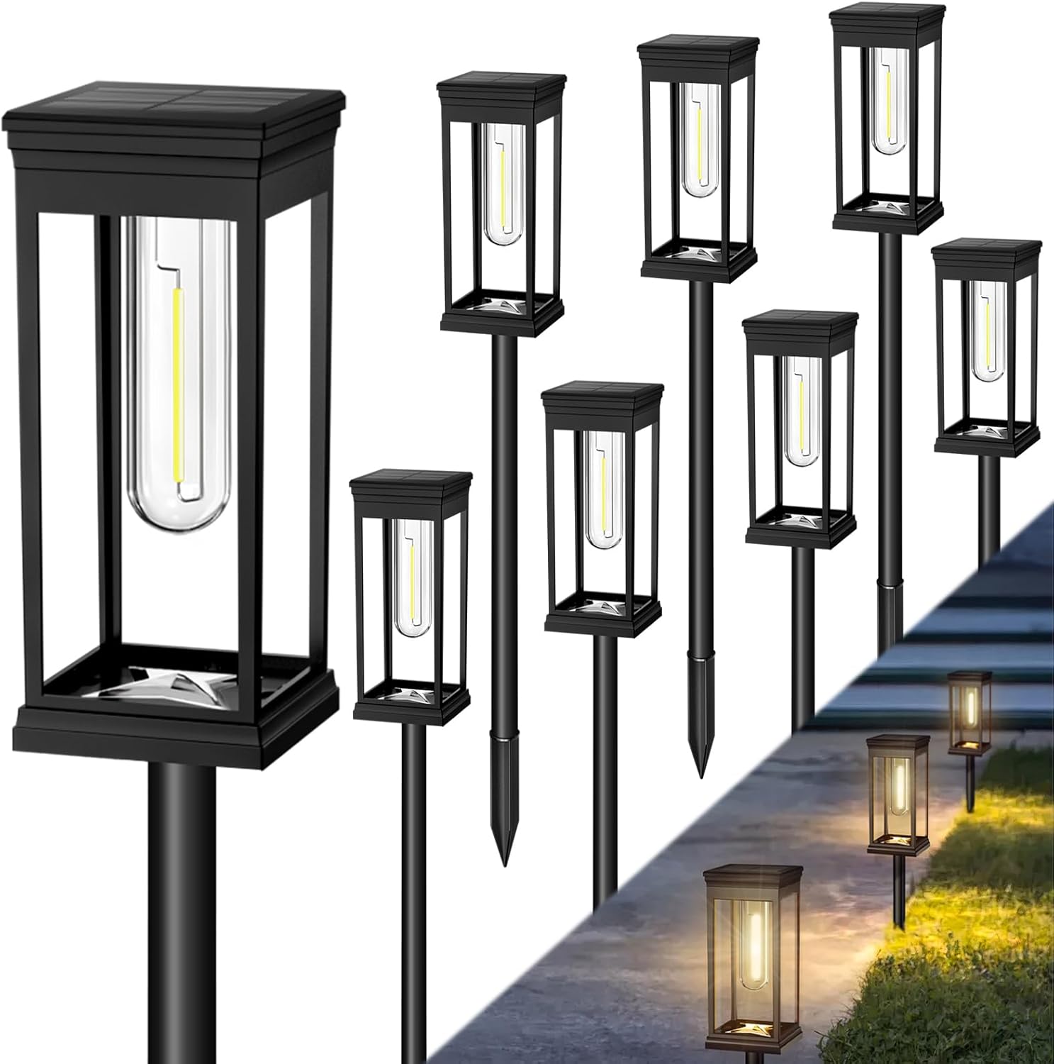 8 Pack Solar Pathway Lights Outdoor, IP65 Waterproof Solar Lights Outdoor ,Auto On/Off Walkway Landscape Lighting, Warm White LED for Garden, Yard, Driveway, Patio Landscape Decor