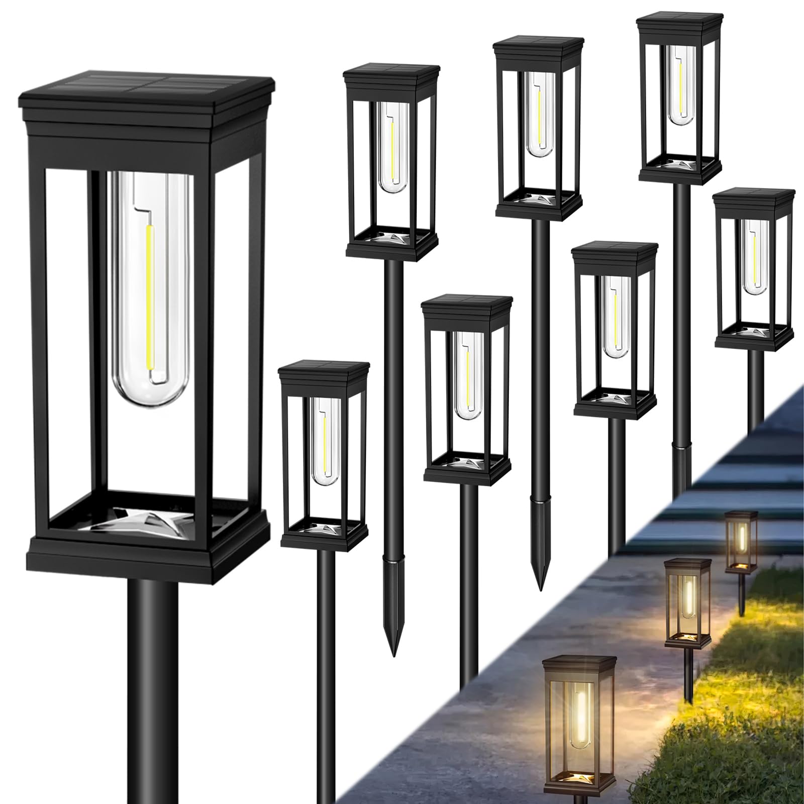 8 Pack Solar Pathway Lights Outdoor IP65 Waterproof Solar Lights Outdoor Auto On Off Walkway Landscape Lighting Warm