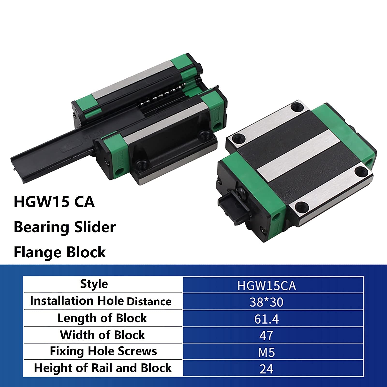 HGW15 Rail de guidage linéaire carré 1000 mm + 2 brides HGW15 – CA pour machine CNC et projet de bricolage