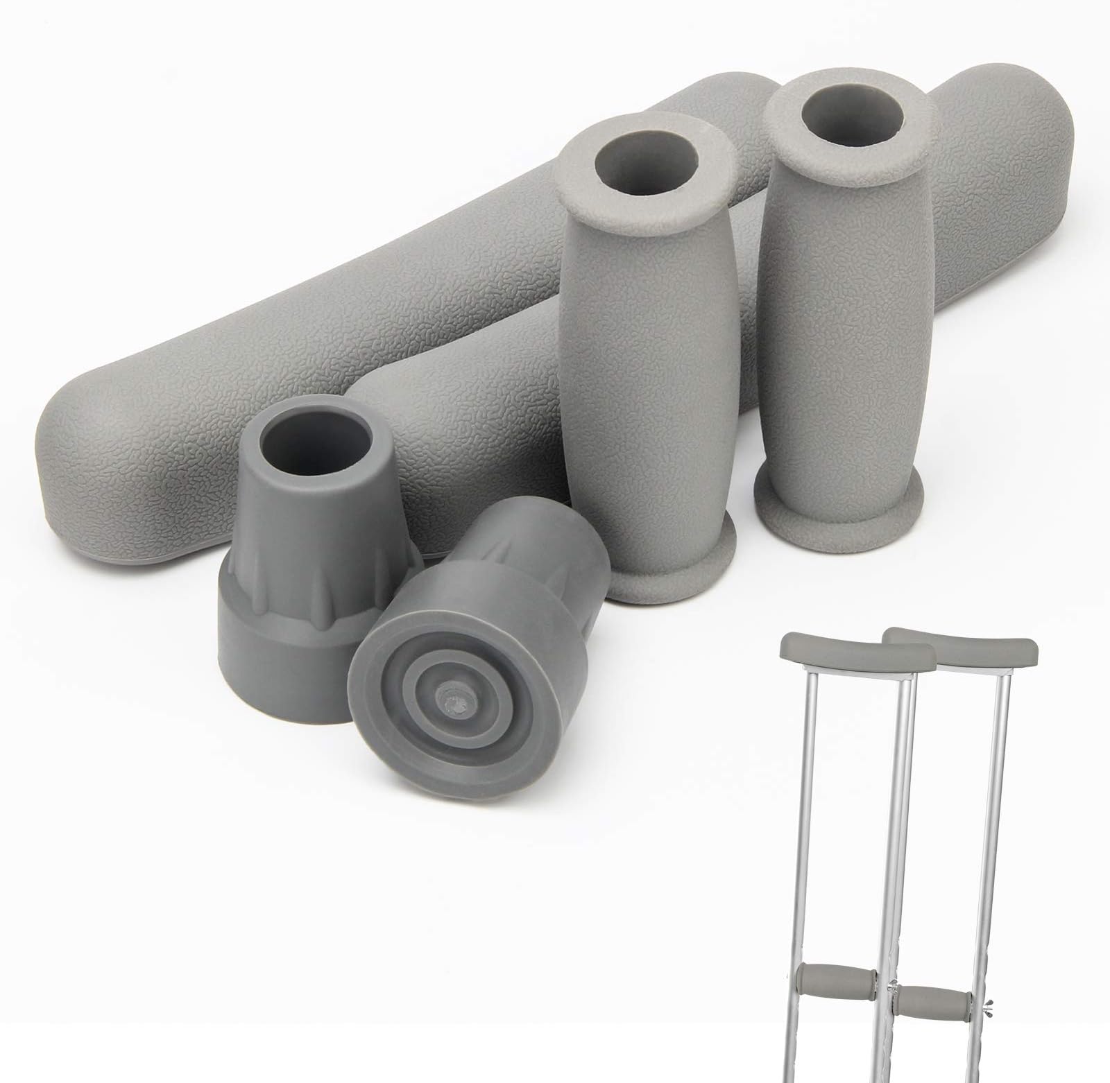 Replacement Crutch Pads, AHIER Padding for Walking Arm Crutches, Hand Grips, and Feet Caps, Fits Standard Aluminum Crutches 6 Pieces-Set