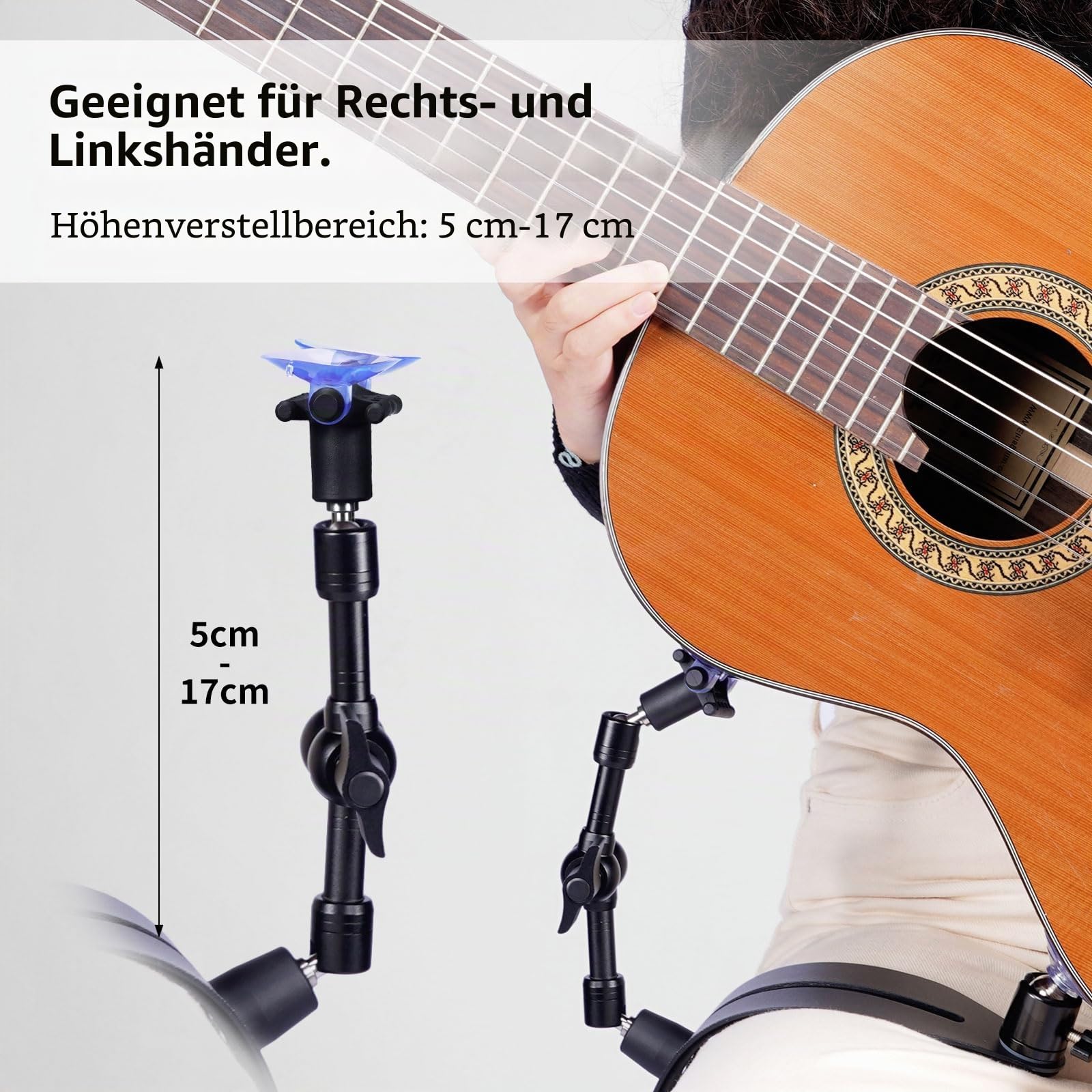 GUITTO Gitarrenstütze - Verstellbarer Gitarrenständer mit Saugnäpfen & Kugelgelenk - Klassische Gitarren-Fußstütze - Ergonomisches Zubehör für Lackierte Akustikgitarren & Ukulelen (GGR-01)
