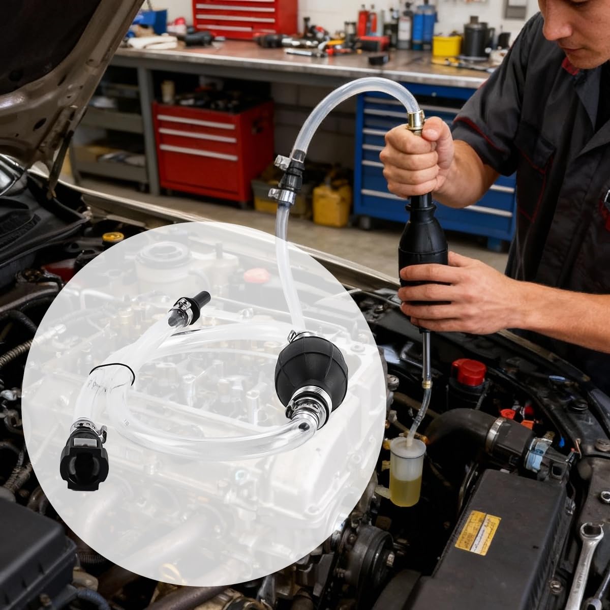 Herramienta de purga y cebado de combustible diésel con tubo de aceite, purgador de cebado manual compatible con vehículos Land Rover, Jaguar y Volvo. Herramienta de combustible para.