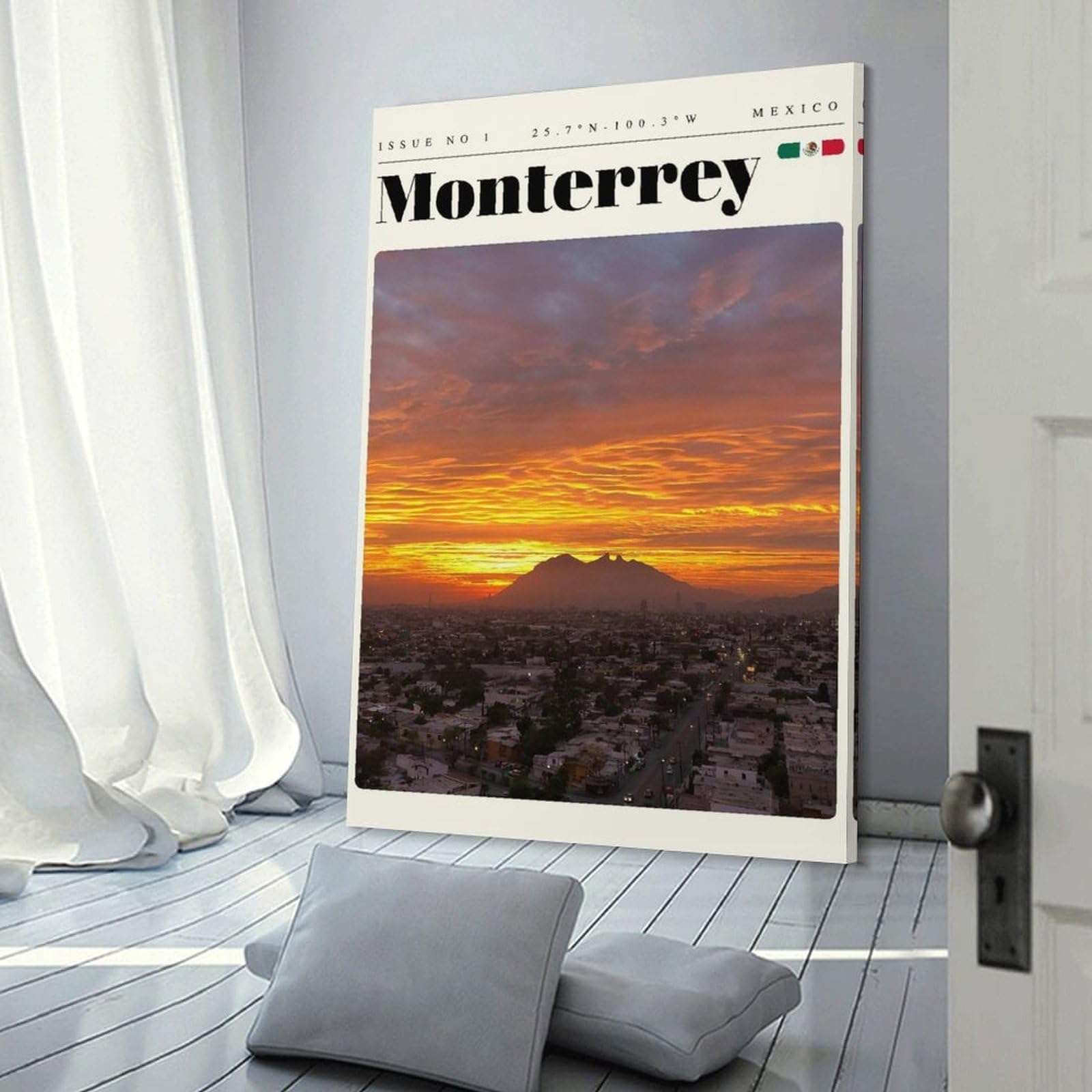 Junmoney Canvas Wall Decor Monterrey Mexico Travel Art, 24x36inch(60x90cm), for Gallery Wall Layouts in Home Or Office, Home Wall Art for Statement Displays