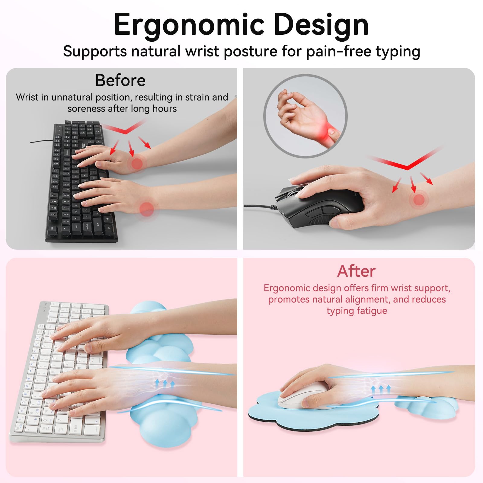 Sushret Repose-Poignet Nuage 3 En 1 - Mousse Mémoire Cuir Synthétique Pour Clavier Souris Et Bureau