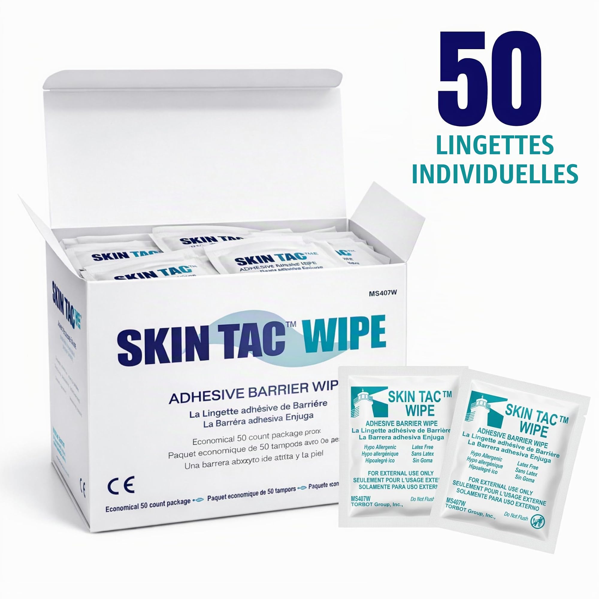 Skin-Tac TM Lot de 2 lingettes adhésives pour barrière 50 pièces