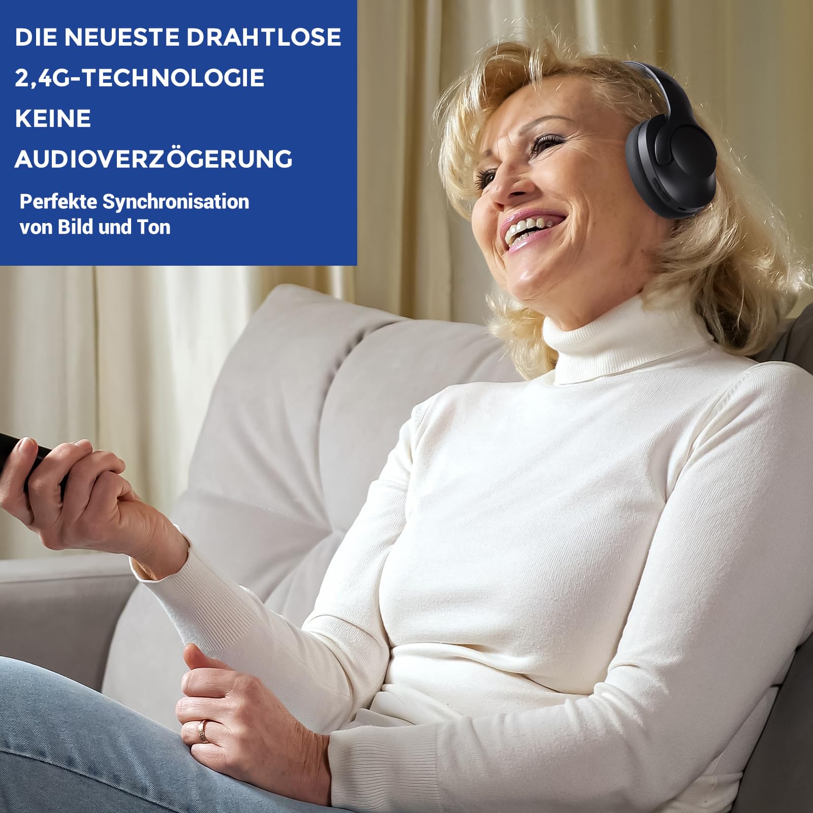 Kabellose Kopfhörer für Fernseher, Over-Ear kabellose 196ft Wireless-Reichweite,unterstützen Optical, AUX, RCA und USB,40 Stunden Audio-Wiedergabezei, hohe Lautstärke, Hi-Fi Audio