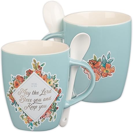 Christian Art Gifts Scripture Tea Cup with Ceramic Spoon Set