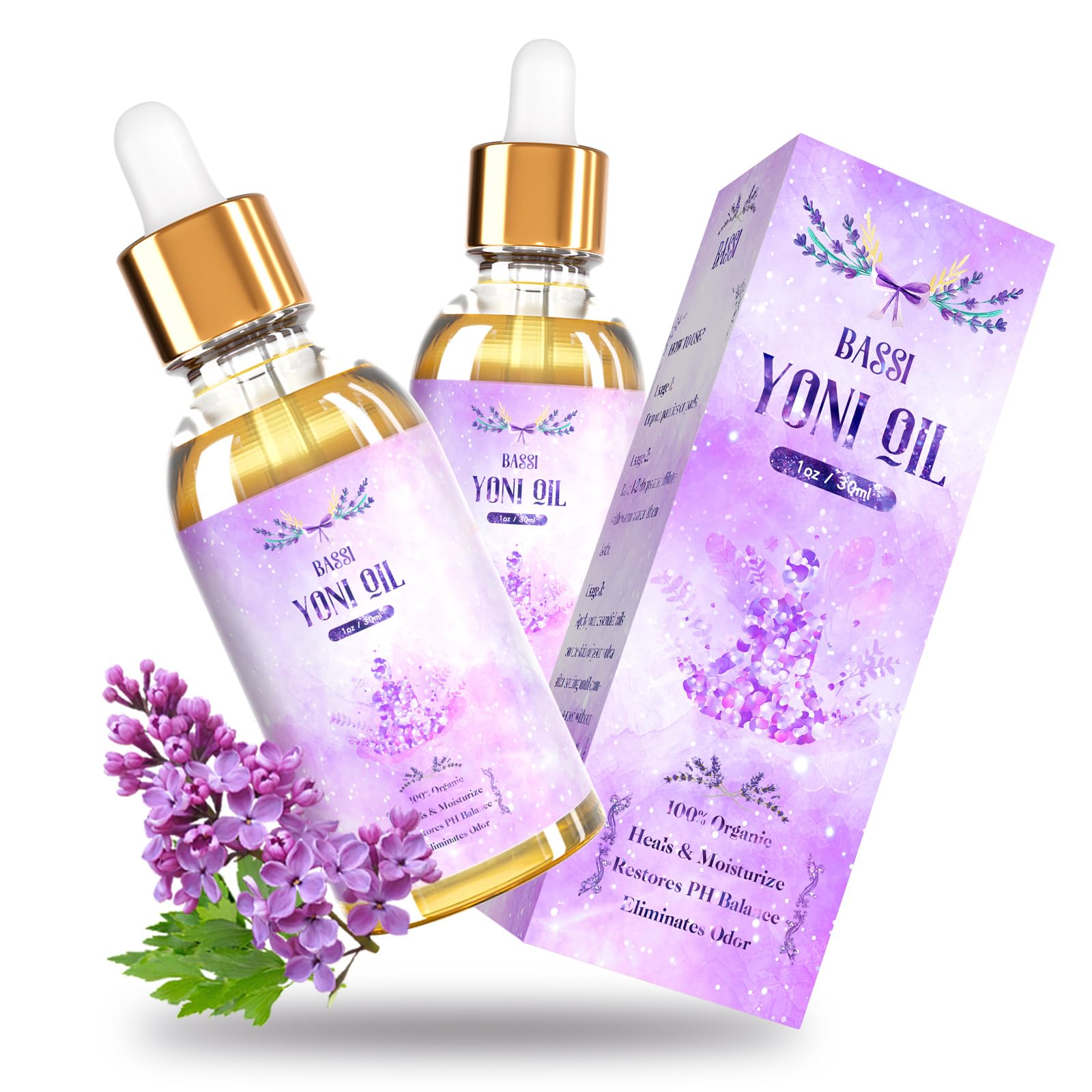 2 Packs Yoni Oil for Women, Lavender Feminine Oil, Natural Vaginal Oil Essential Oils, Reduces Odor, Restores pH Balance and Wetness, 1 fl oz/pc