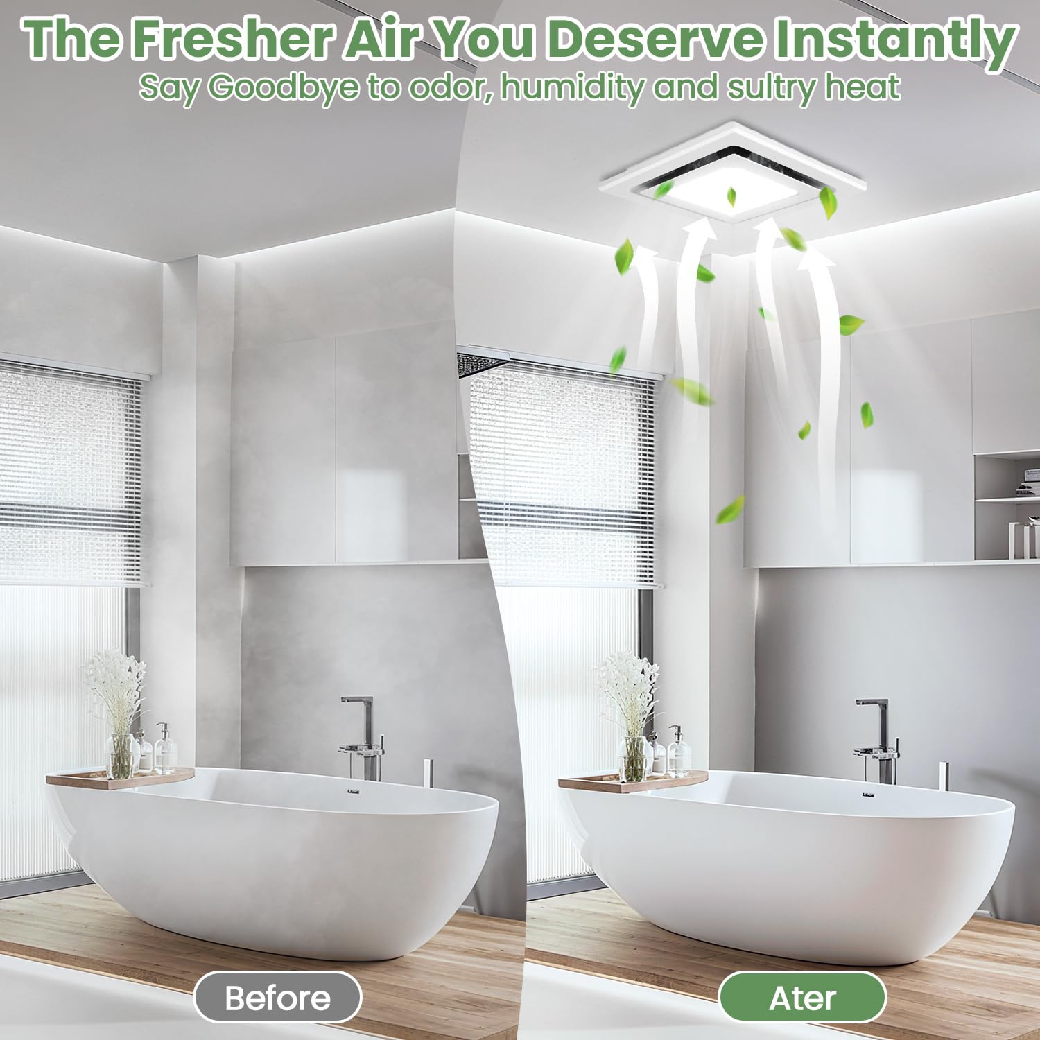 Ventilador de escape de baño de 10 pulgadas con luz, ventilador de ventilación con luz 6000 K 110 CFM silencioso ventilador de baño con conectores de cable de palanca y conducto