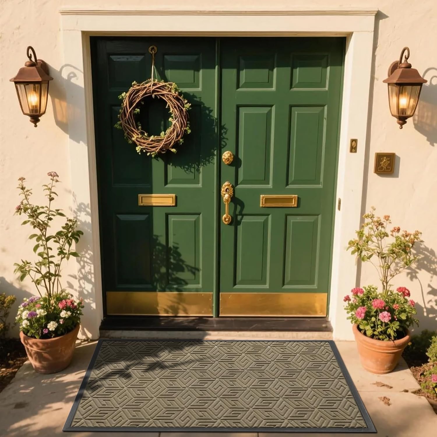 Yimobra Extra Large Door Mat 60x36, All-Weather Waterproof Outdoor Mats for Front Door, Non Slip Rubber Doormat for Patio Proch Outside Entryway Indoor, Pale Khaki