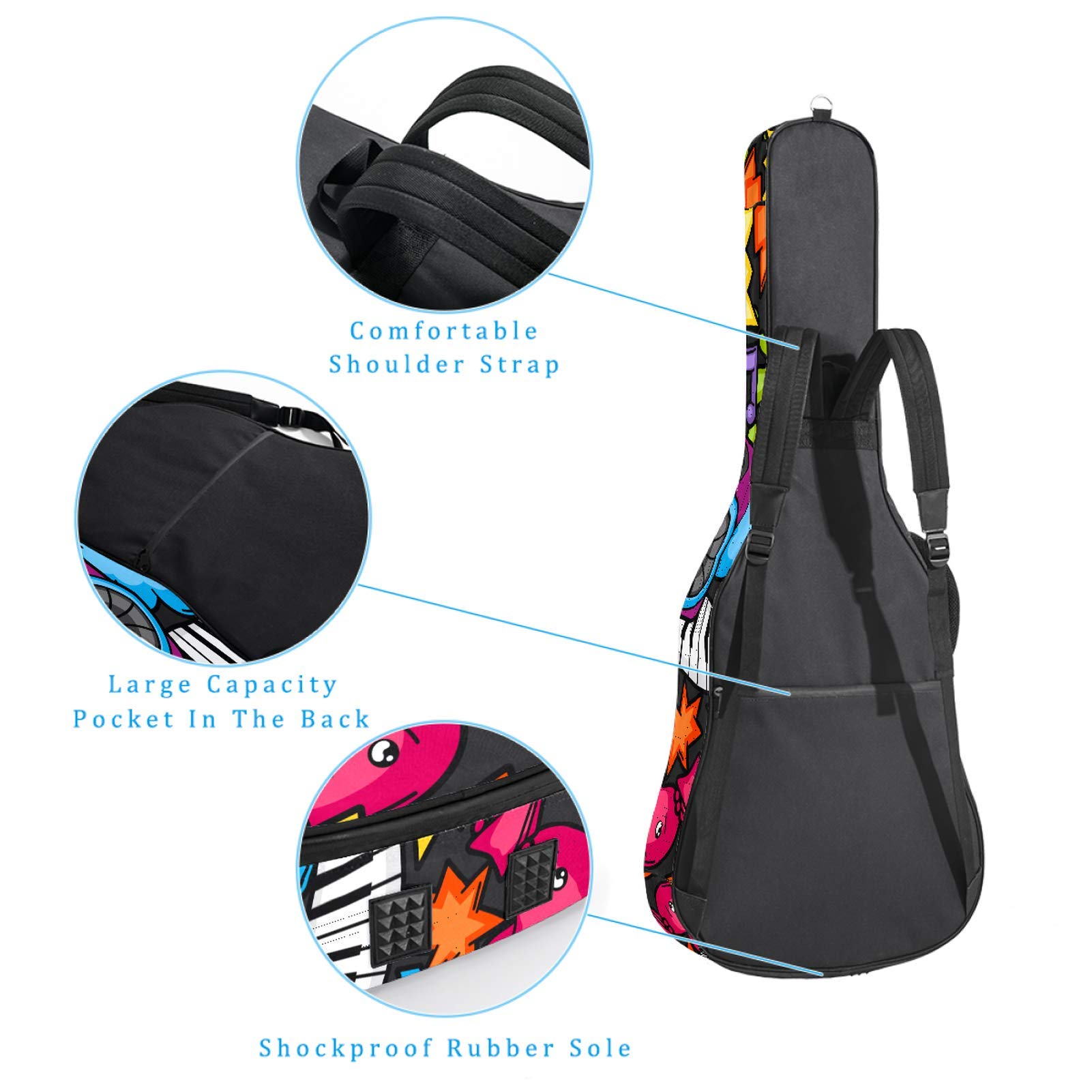Borsa per chitarra impermeabile con cerniera morbida zaino per chitarra, basso acustico e classico folk chitarra elettrica divertente Cartoon Skull Guitar Rock Music Party
