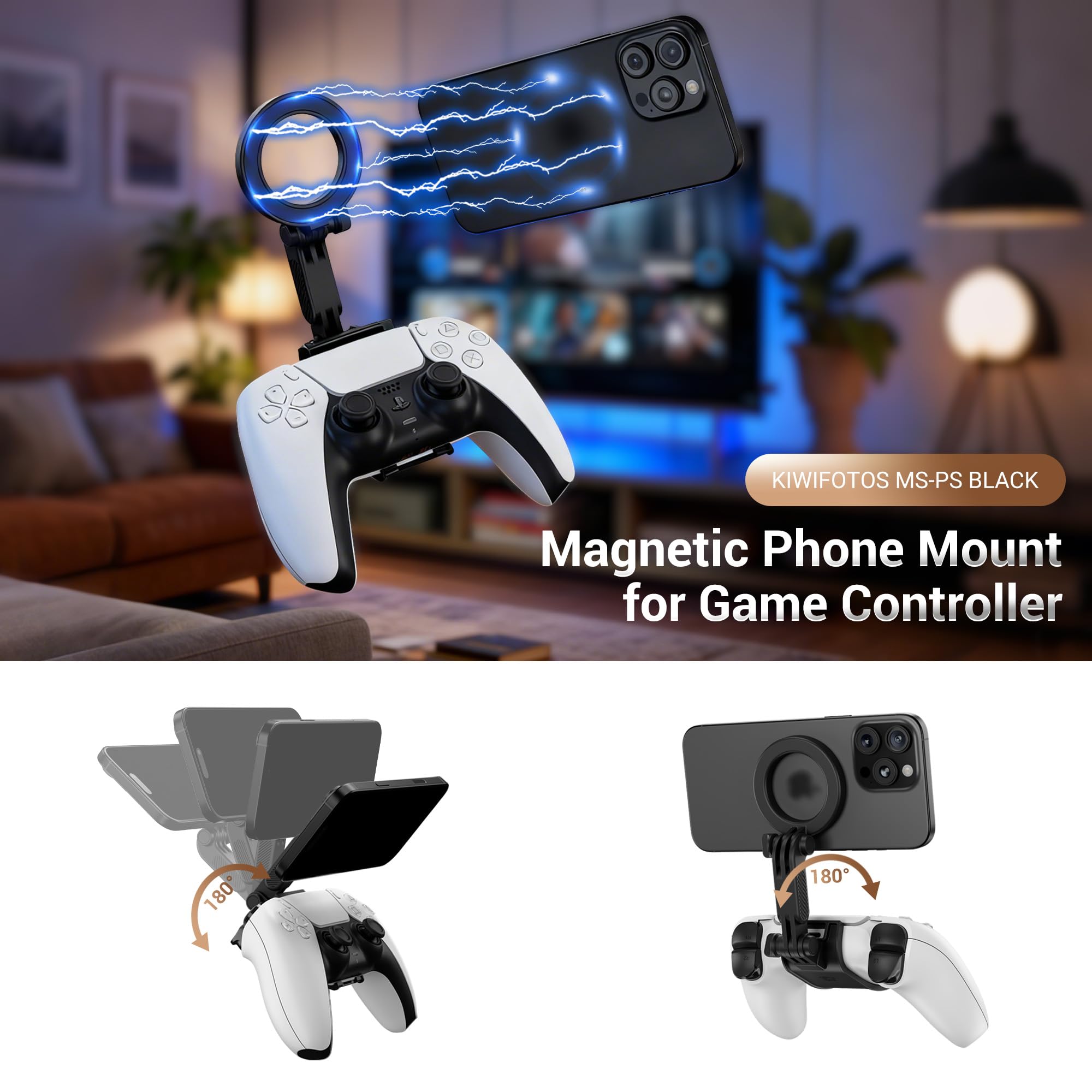 KIWIFOTOS: clip di fissaggio per controller PS5, clip magnetica per giochi su cellulare, supporto regolabile per cellulare per il controller DualSense di PlayStation 5