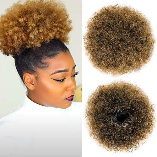 Cola de caballo afro abombada para cabello natural, con cordón para cola de caballo afro, corto, afro, con cordón para cola de caballo rizado