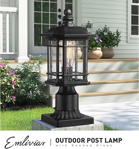 Miniatura 3 de Emliviar Luz exterior para poste, lámpara de poste negro para exteriores, aluminio con vidrio sembrado, WE270P BK