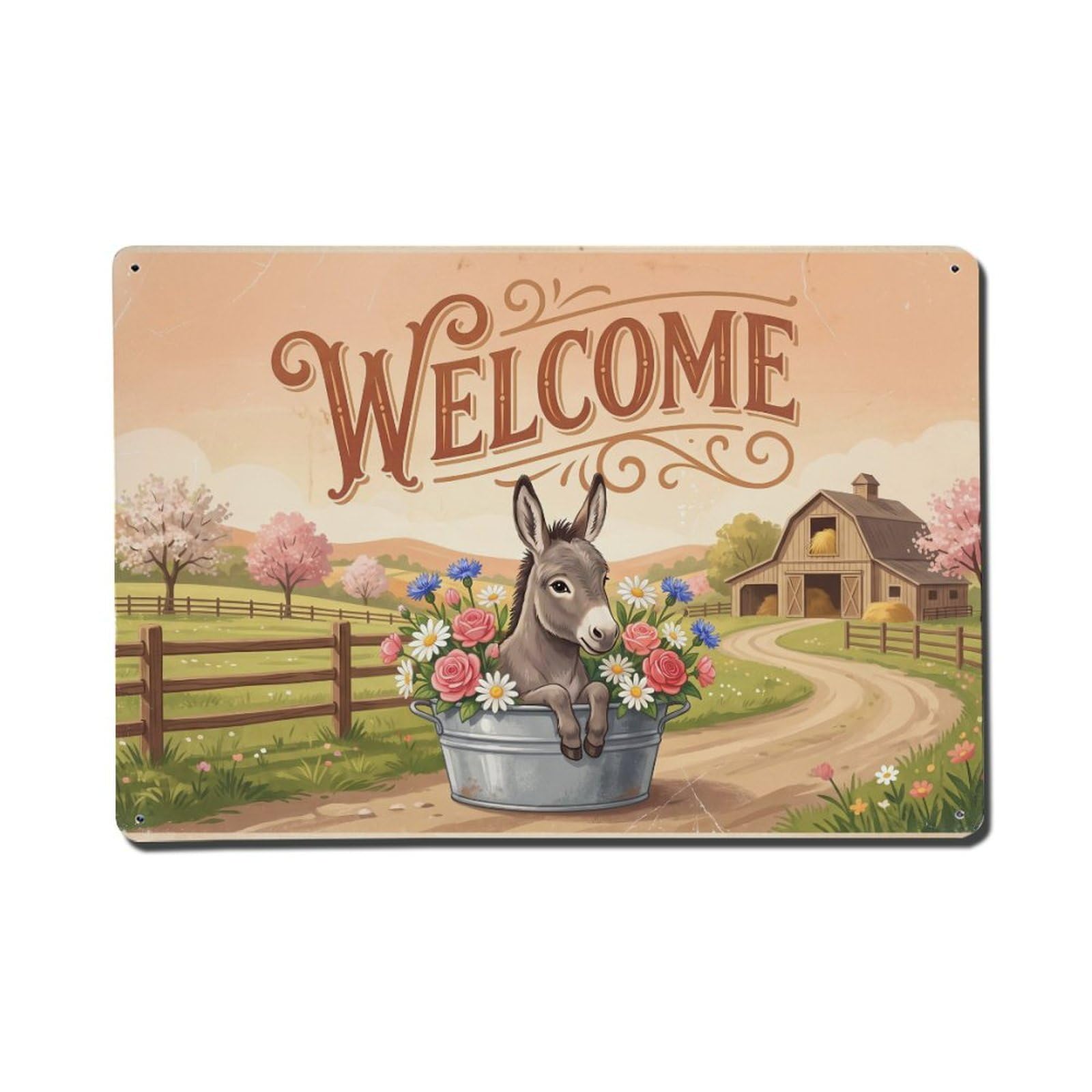 Vintage Welcome Donkey Friendly Face Metal Tin Sign