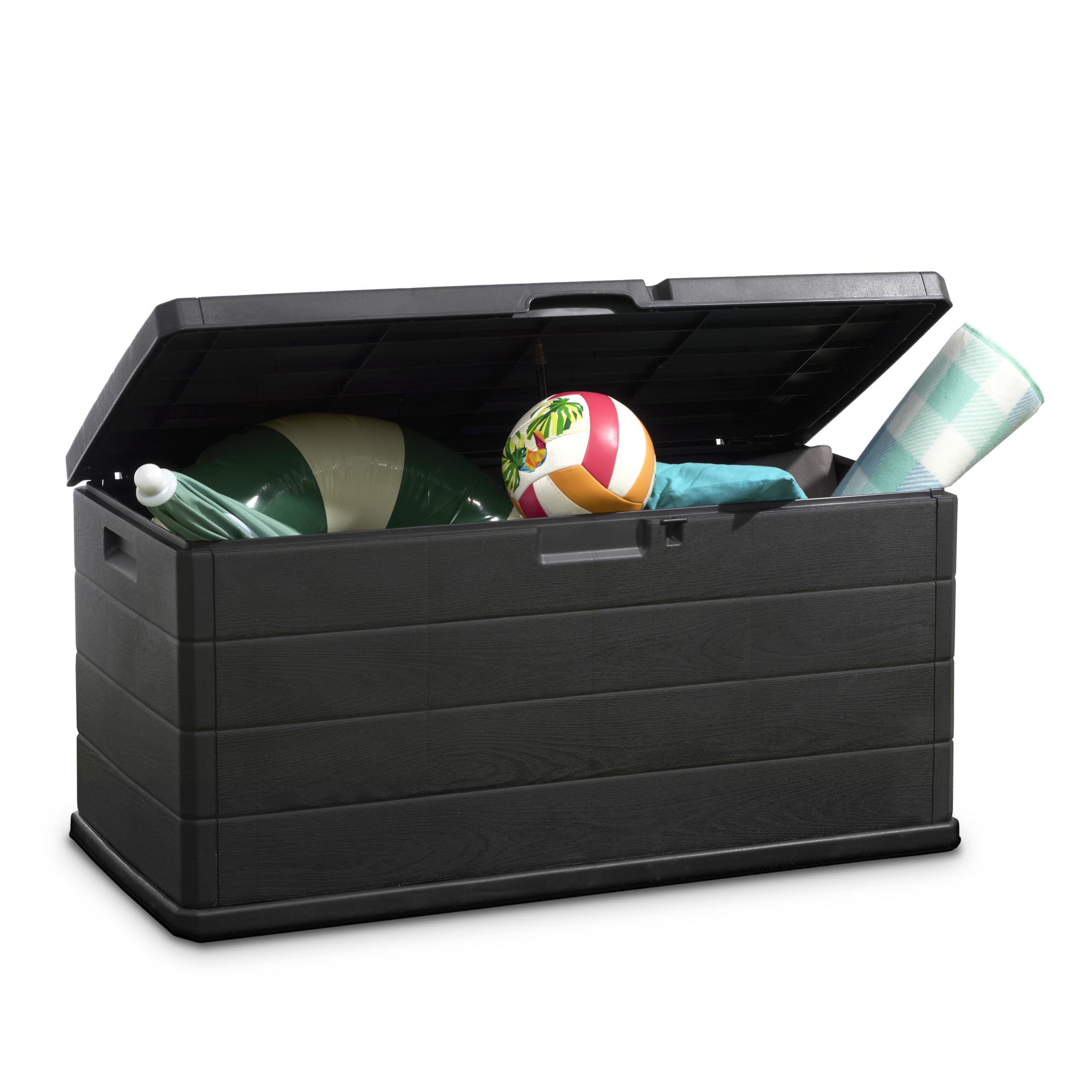 Large Garden Storage Box with Lid – 340L Lockable Plastic Outdoor Storage for Parcels, Cushions, Tools, Logs & More – Grey Water-Resistant Deck Box for Garden or Garage