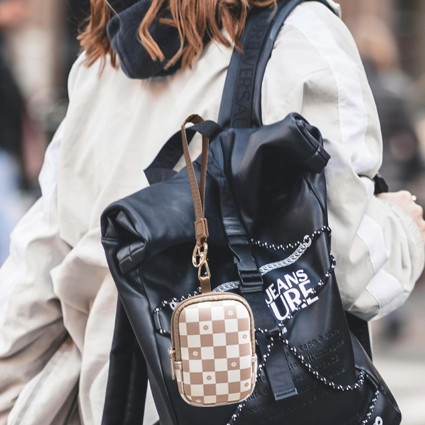 Hand Sanitizer Spray Case, Compatible with Touchland Hand Sanitizer Power Mist & Glow Mist 1 FL OZ/30 mL, Sanitizer Holder with Keychain for Travel Size, Makeup Bag for Women Gift (Floral Checkers) - Image 3