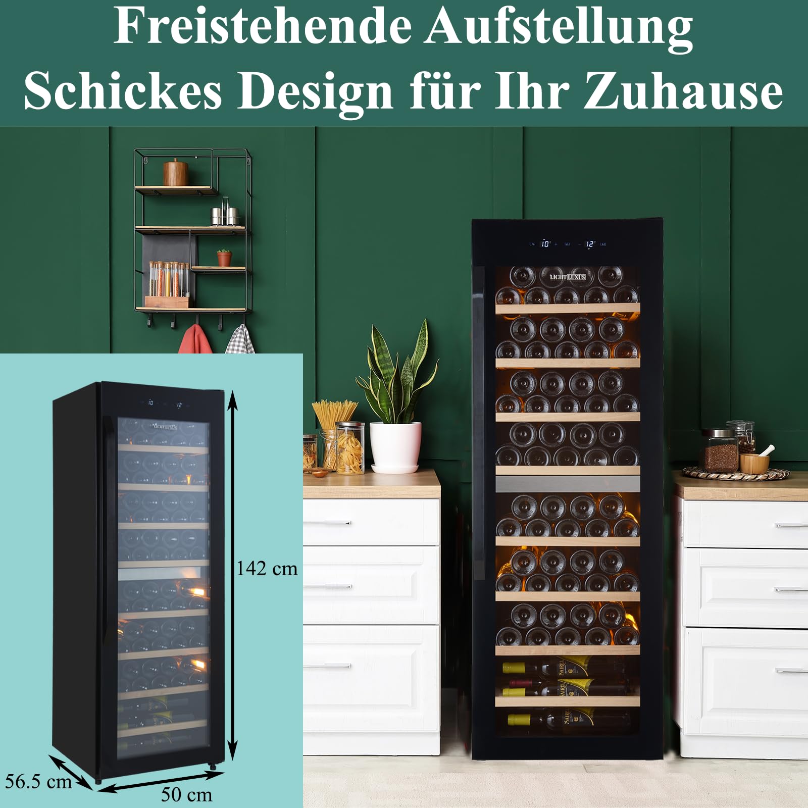 Weinkühlschrank 2 Zonen für 71 Flaschen – Freistehender Weintemperierschrank mit 3-fach UV-Glastür & Holzablagen (5-20°C) – Großer Getränkekühlschrank für Wohnzimmer & Weinkeller