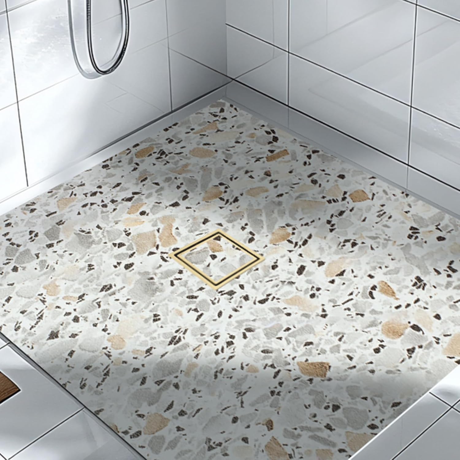 6-Inch Square Shower Drain, Brushed Gold Floor Drain with Flange, 304 Stainless Steel Bathroom 2-in-1 Tile Drain - Image 4