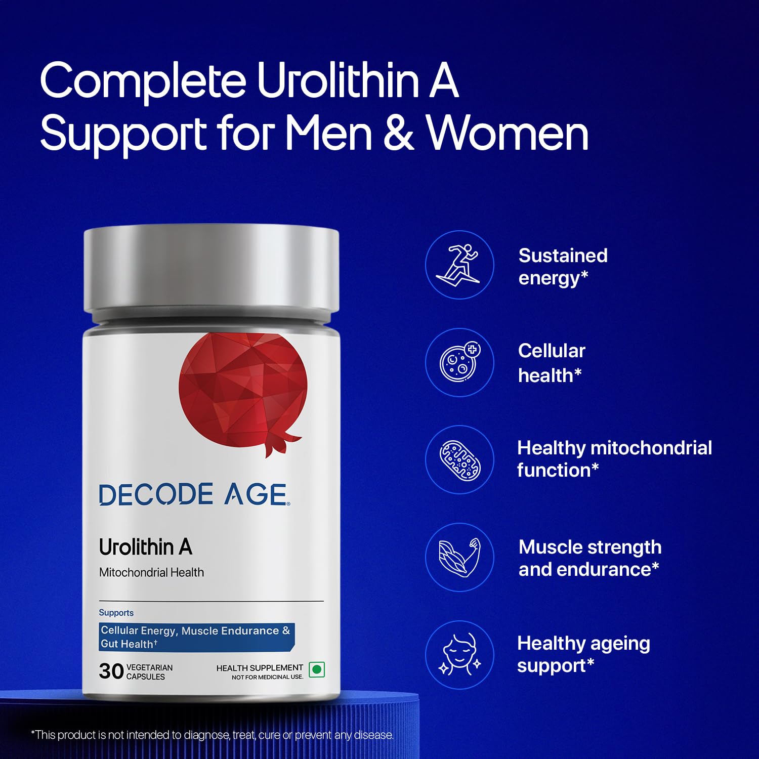 Decode Age Urolithin A 500 mg | Clinically Studied Longevity Supplement for Strength, Endurance & Cellular Renewal | Non-GMO | Urolithin A Supplement for Men and Women 1