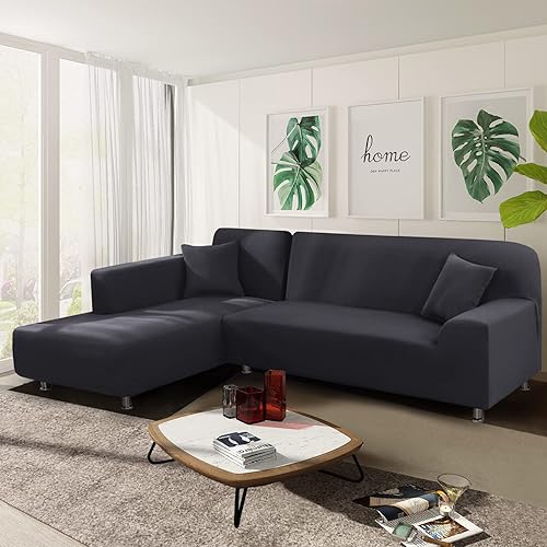 Miniatura 2 de NAISI Funda para sofá en forma de L, 2 piezas, funda elástica suave con 2 fundas de almohada, protector de muebles, fundas de sofá seccional de 3