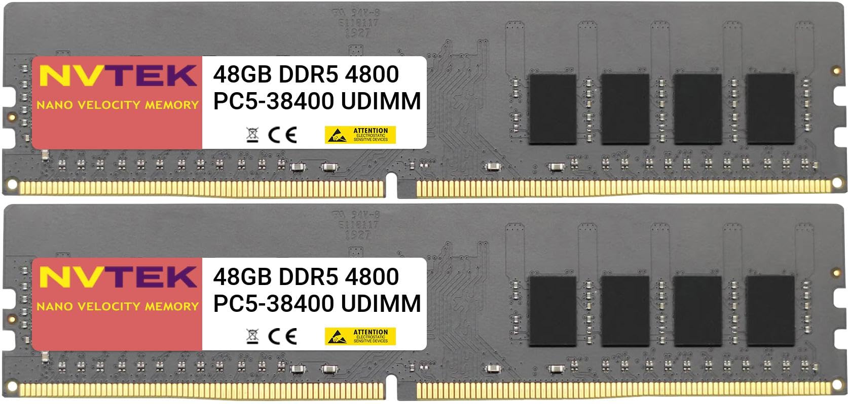 96GB 2X48GB DDR5 4800MHz PC5-38400 2Rx8 1.1V CL40 288-PIN Non-ECC Unbuffered UDIMM NVTEK…
