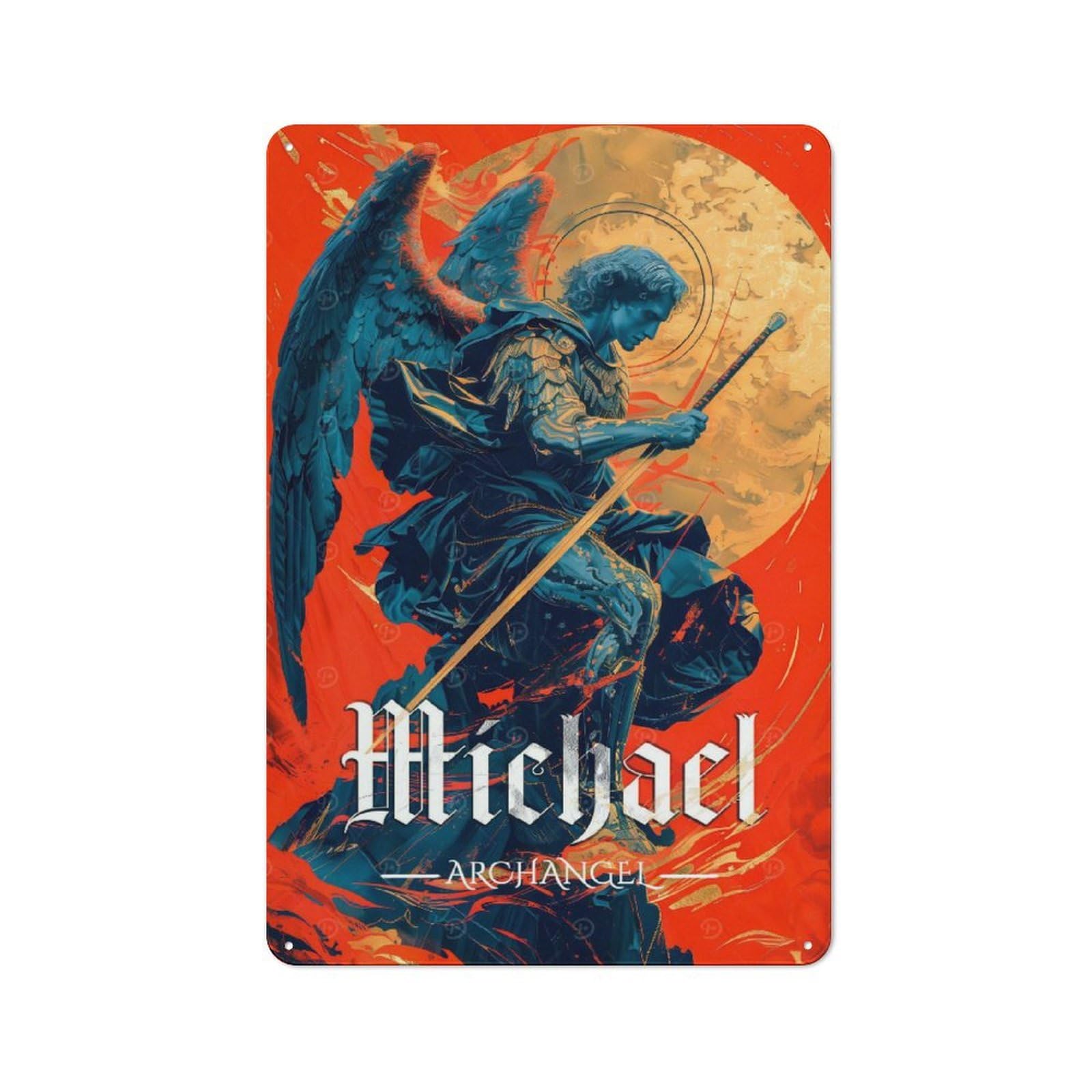 Junmoney Michael Archangel Art Retro Metal Wall Sign 30X20cm With For Living Room Wall, Housewarming Wall Decor For People Furnishing Living Room