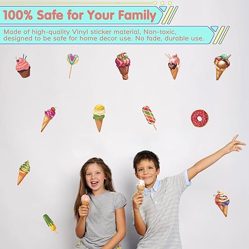 Miniatura 3 de Calcomanías de pared de helado extraíbles coloridas calcomanías de pared para despegar y pegar, calcomanías de helado para decoración de habitación