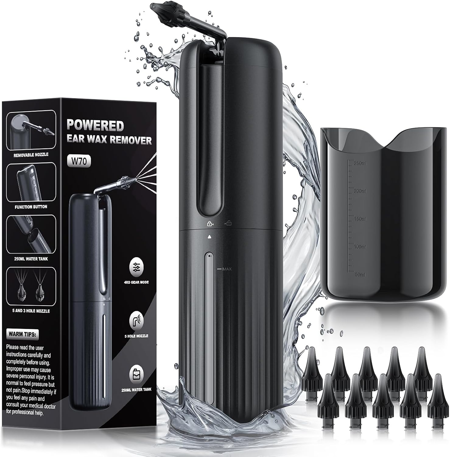Ear Wax Removal - Electric Ear Cleaner - Water Powered Ear Cleaner with 4 Water Pressure Cleaning Modes - Safe and Effective Ear Wax Removal Tool - Water Resistant USB Rechargeable