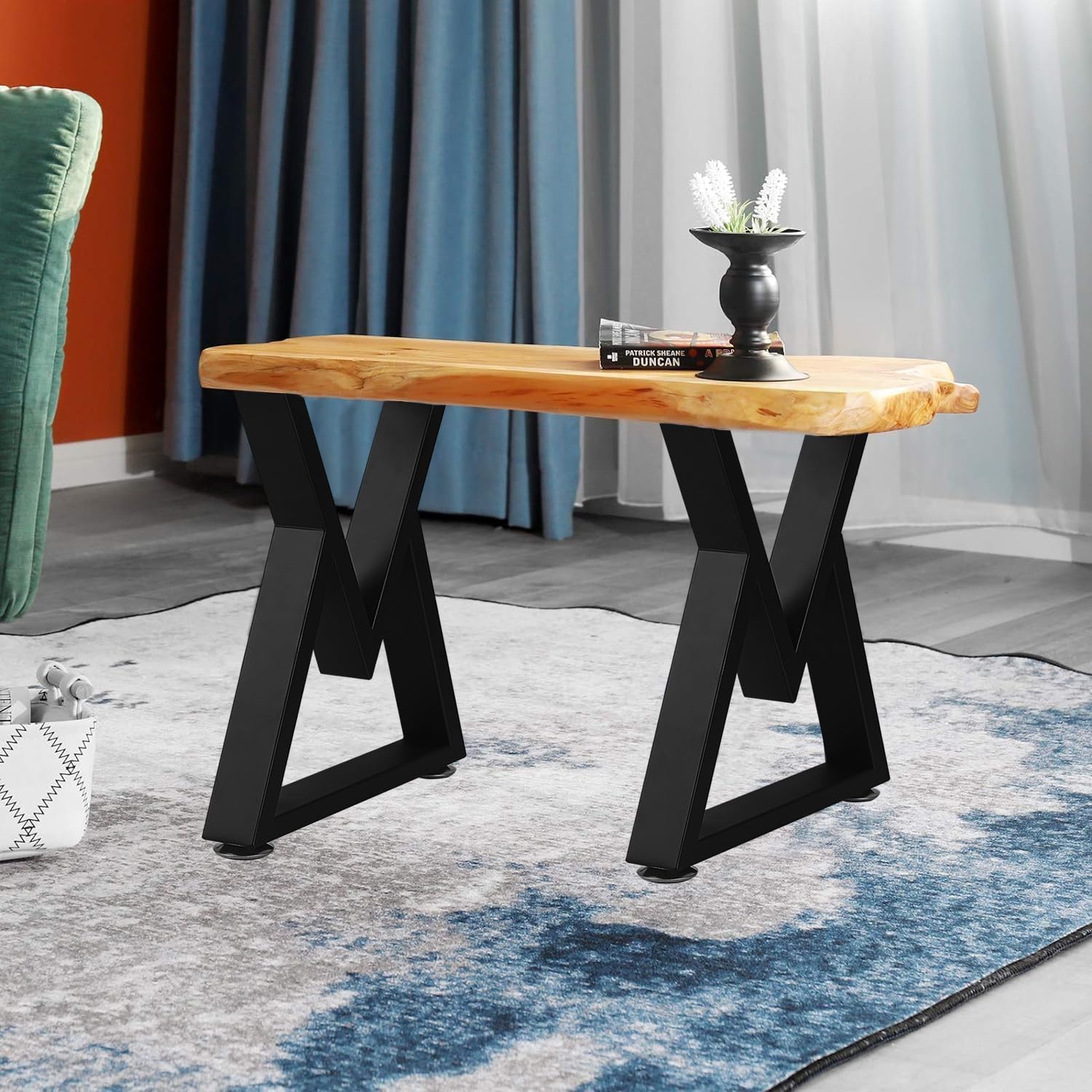 NXN-HOME 16'' Tall Metal Table Legs for Furniture, Bench Legs, Coffee Table Legs, Heavy Duty Desk Legs, Mid Century Home DIY Projects Black Furniture Legs(16”H x 11.8”W)