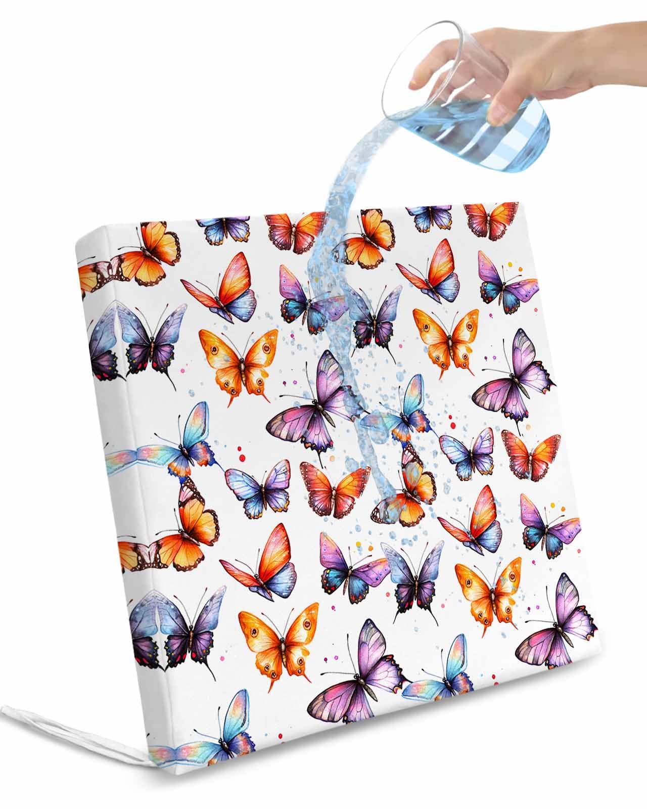 2 Pack Orange Purple Butterfly Waterproof Cushion Covers with Ties, Outdoor Patio Chaise Lounge Chair Seat Cushion Slip Covers Replacement(Only Cover) Modern Farmhouse Watercolor 22