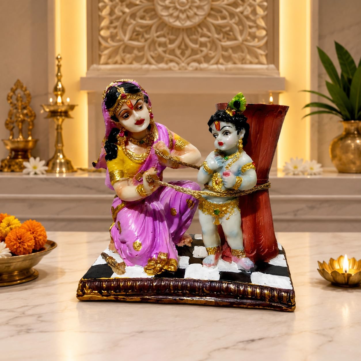 WinsomeCollection® Krishna Yashoda MATA Kanha Makhan Chor Murti Idol Statue Decorative showpiece Birthday Wedding Marriage Item Office Living Room Table Decor